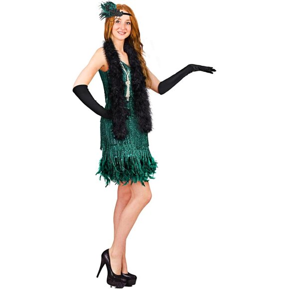 1920s Flapper Accessories Set Women's Costume Vintage Sequined Dress Feather Boa - Picture 6 of 6